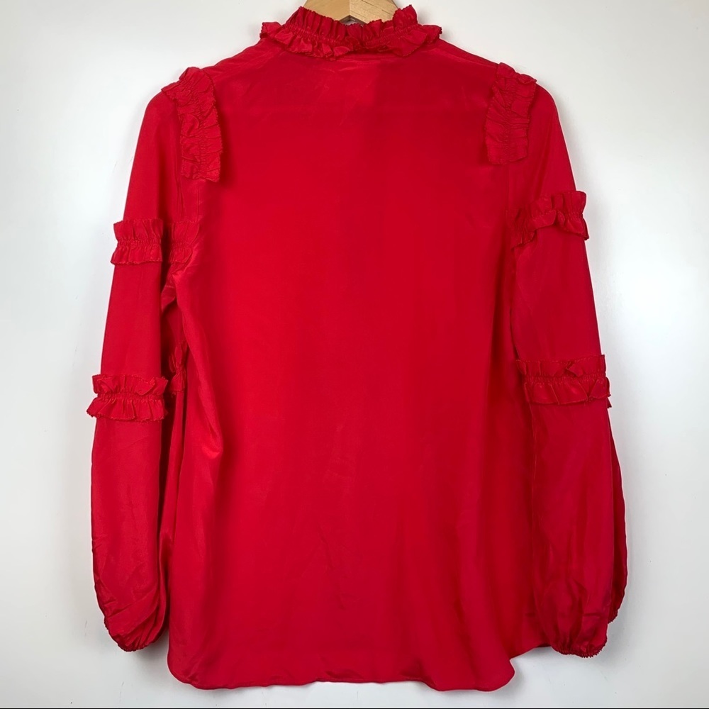 Figue Amelia Silk Ruffle Top Red Size Medium - Picture 4 of 9